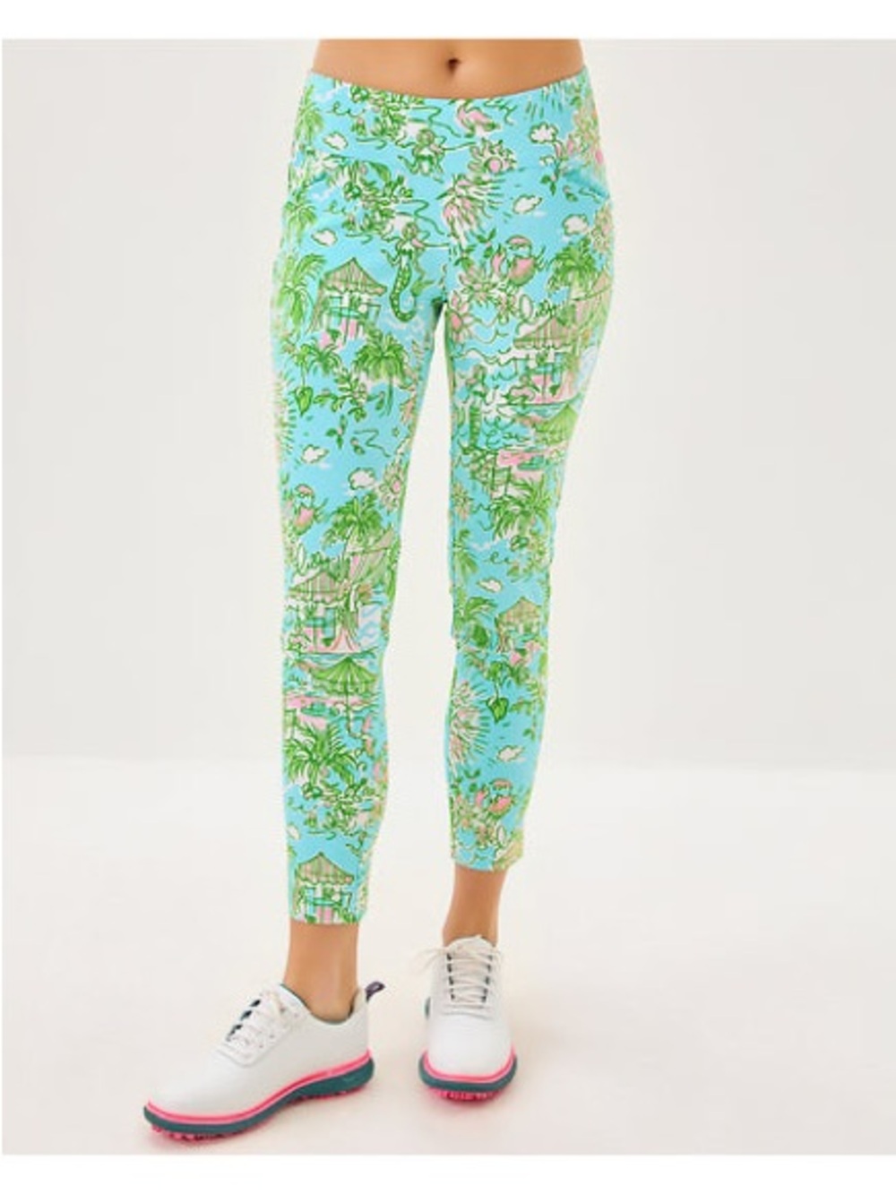 Lilly Pulitzer Aqua Tropical Print Cropped Slim Pants